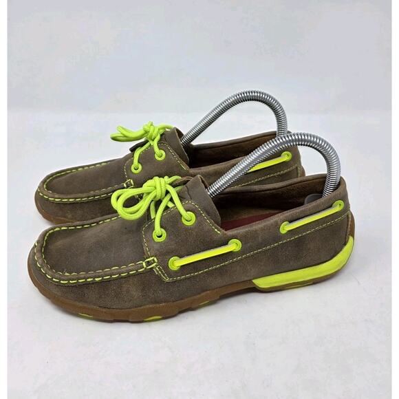 Twisted X Women's 7.5 Bomber Driving Mocs Boat Shoes Leather WDM0010 Neon Yellow - Picture 1 of 10